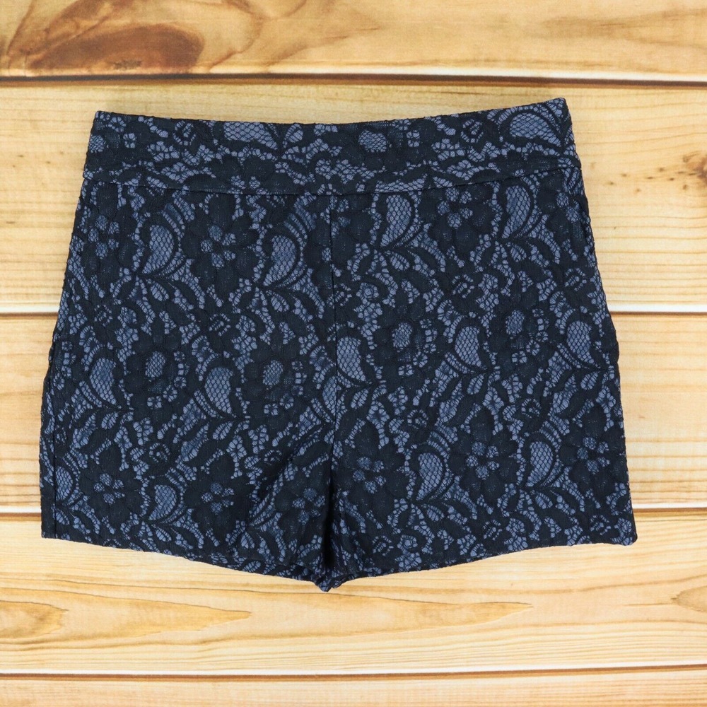 Express Shorts Womens Sz 0 Dark Blue Black Floral Lace Pattern High Rise Pockets